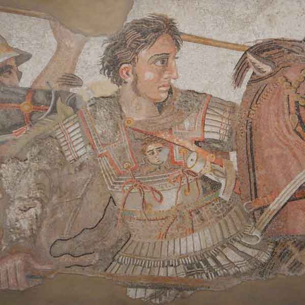Dettaglio del mosaico che rappresenta la battaglia fra Alessandro Magno e Dario al MANN di Napoli